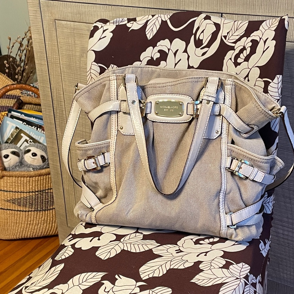 Rare Michael Kors Cream Canvas Shoulder Bag
